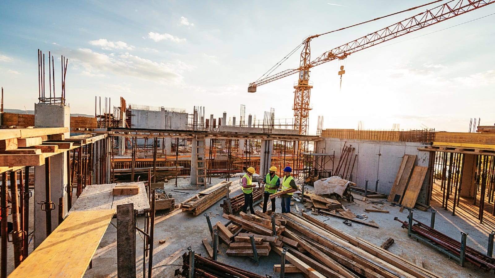 Contractors on a Construction Site Stock Photo